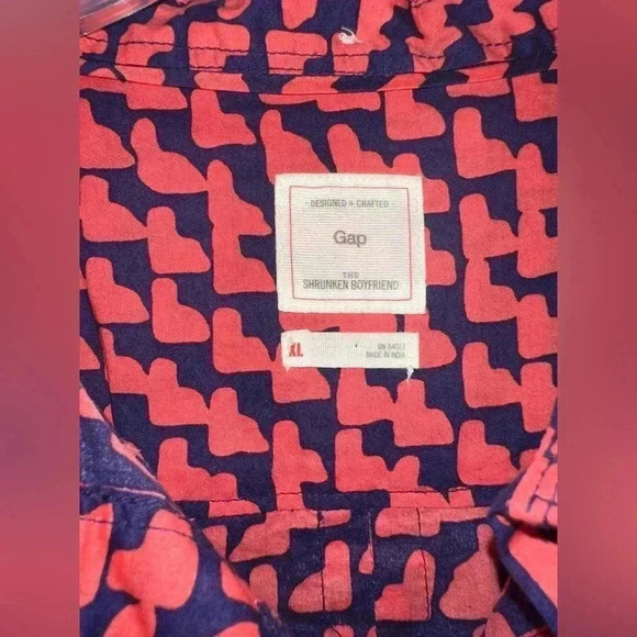 Gap The Shrunken Boyfriend Pink Blue Long Sleeve Button Down Shirt Women's XL - Picture 3 of 7